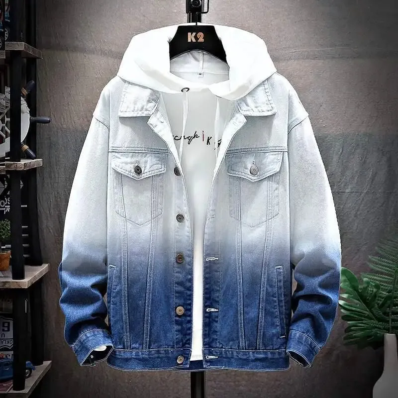 2023 Spring New Jackets for Men's Autumn Wear Gradient Color Fashion Trend Versatile Denim Jackets Loose Top