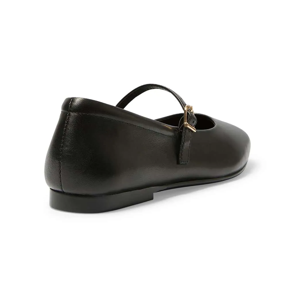 Athena Flat in Black Leather