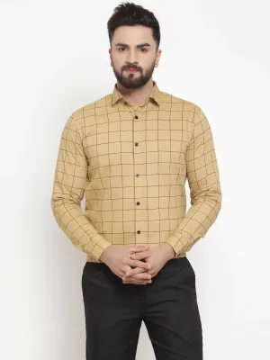 Beige Men'S Cotton Checked Formal Shirts