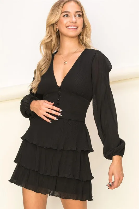 Black Favorite Date Pleated Crop Blouse