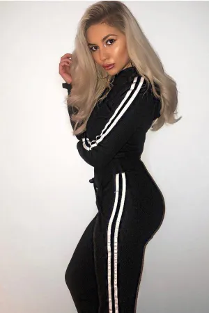 Black Tracksuit with White Side Stripe - Kady