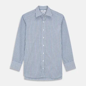 Blue and White Check Cotton Regular Fit Mayfair Shirt