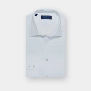 Contemporary Fit Plain White Cotton Poplin Shirt with Classic Collar & Two Button Cuff