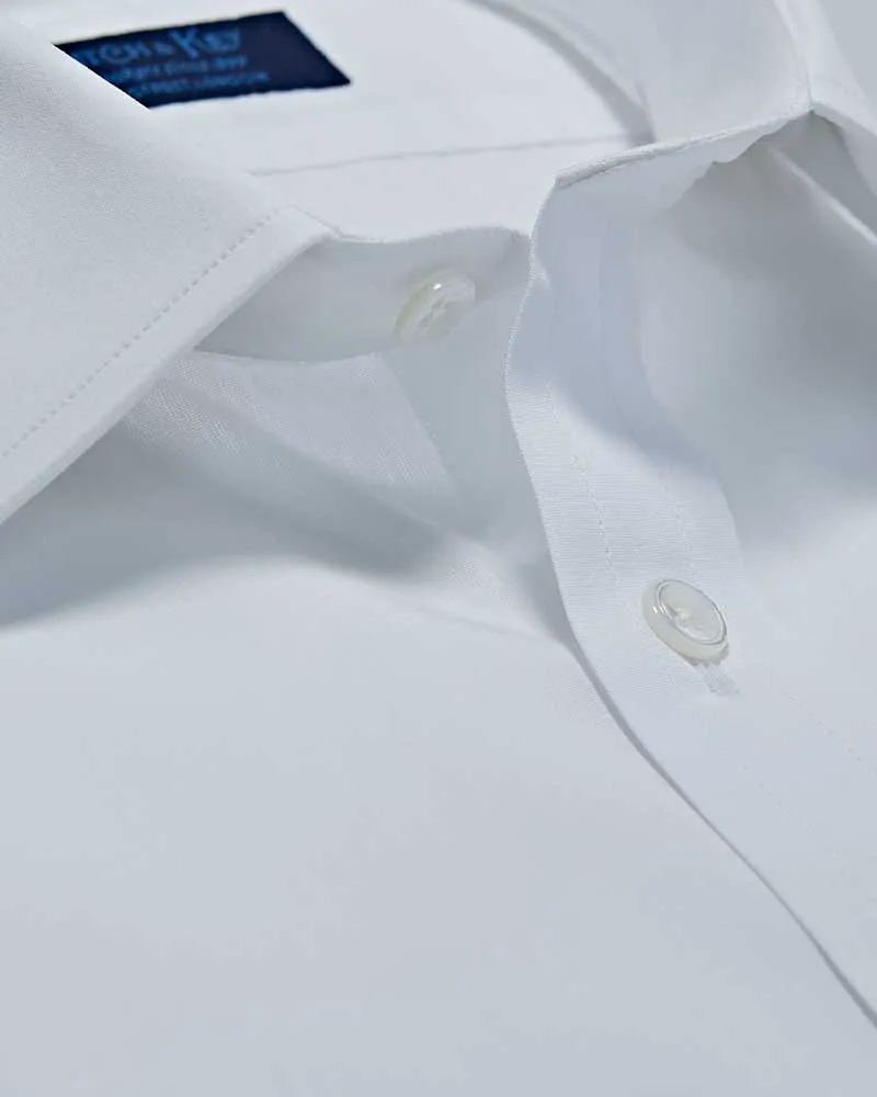 Contemporary Fit Plain White Cotton Poplin Shirt with Classic Collar & Two Button Cuff