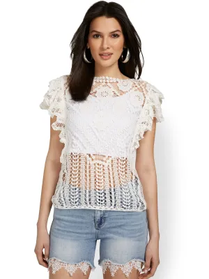 Crochet Flutter-Sleeve Top