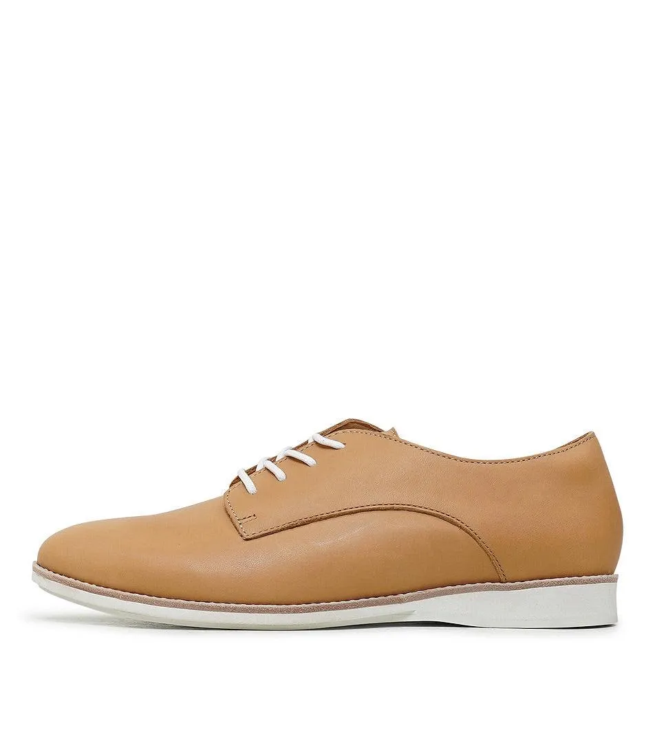 Derby Soft Tan Leather Lace Up Flats