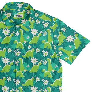 Dinosaur Smiles Flowers and Leaves Button Up Shirt