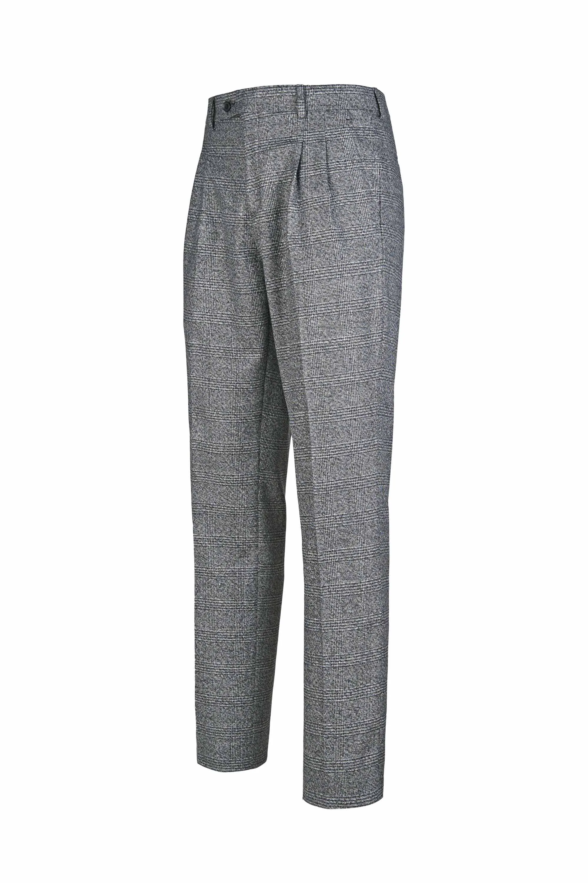 Double-Pleat Grey Check Trousers