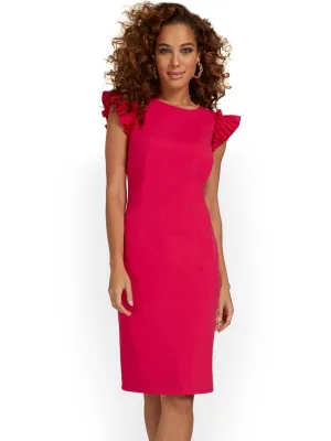 Flutter-Sleeve Sheath Dress - Magic Crepe®