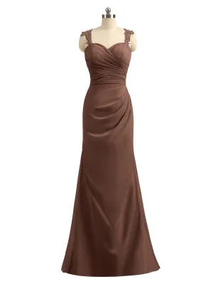 Lace Appliqued Strap Sheath Open Back Dress Chocolate Plus Size