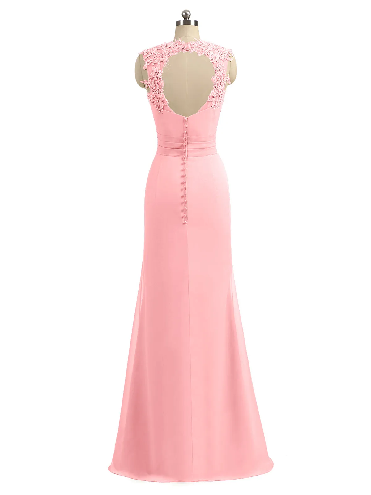 Lace Appliqued Strap Sheath Open Back Dress Flamingo