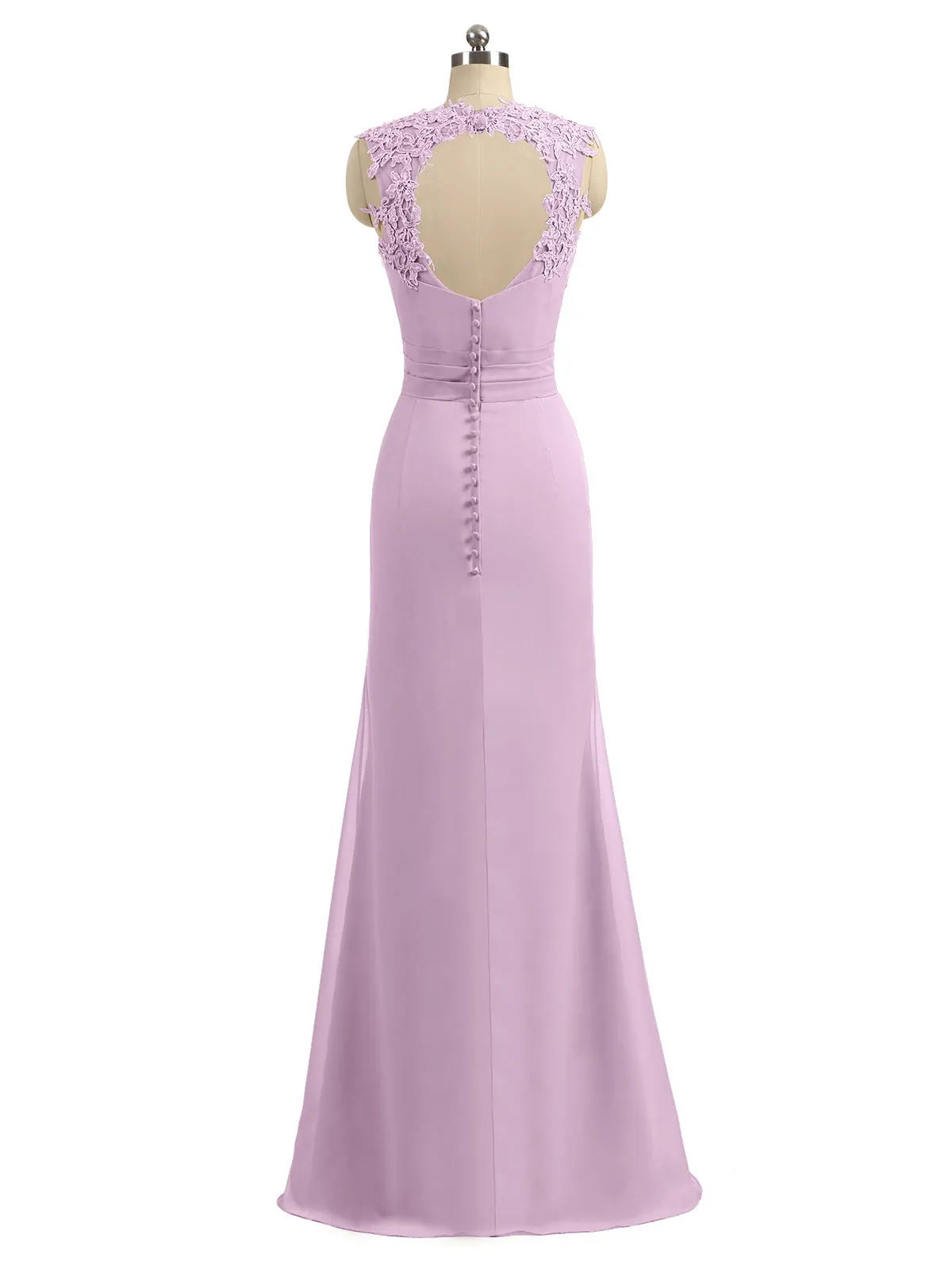 Lace Appliqued Strap Sheath Open Back Dress Wisteria