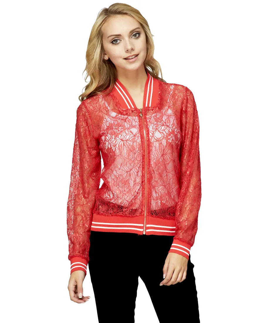 Lace Baseball Jacket Red White