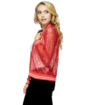 Lace Baseball Jacket Red White