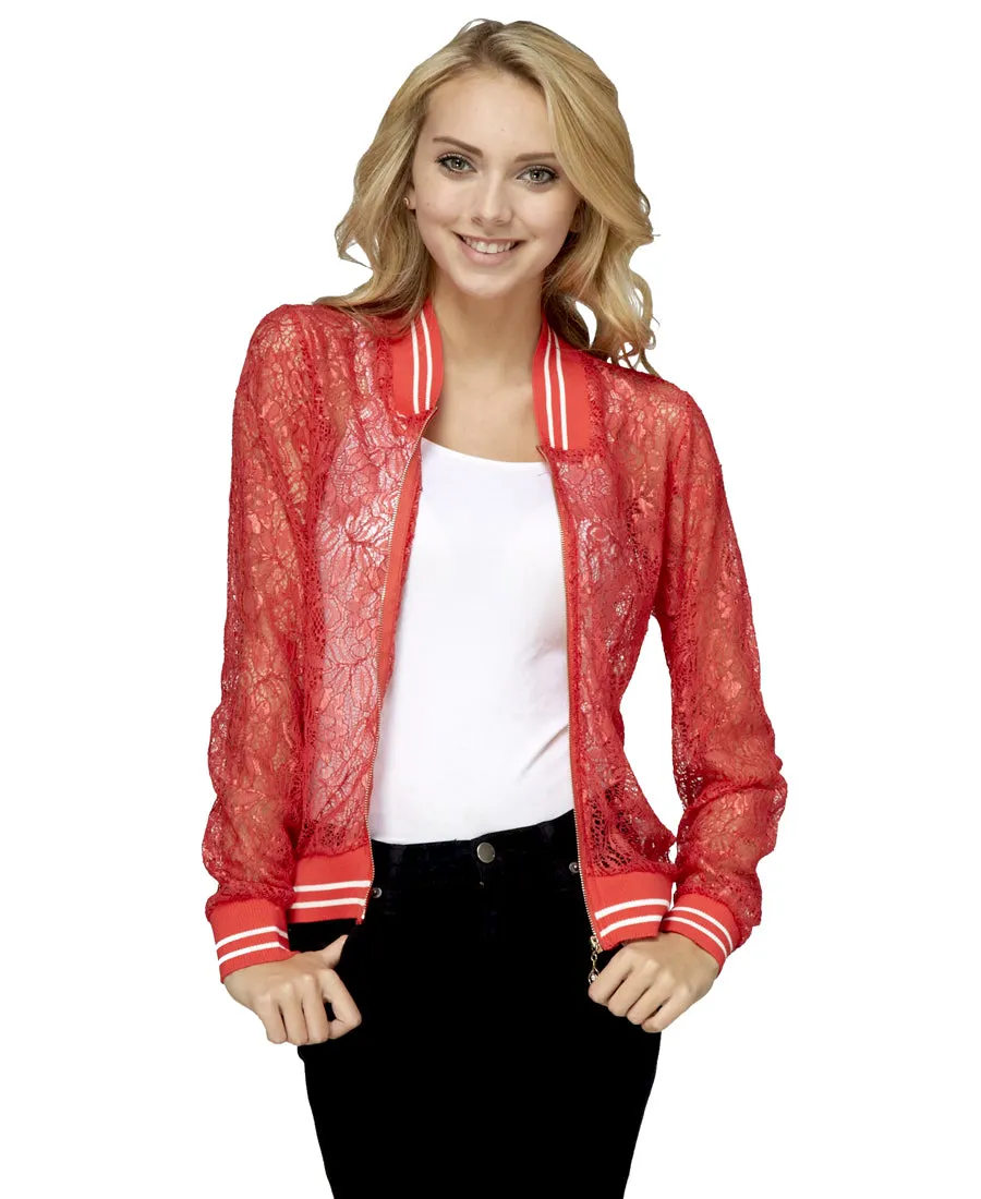 Lace Baseball Jacket Red White