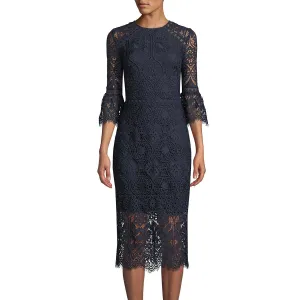 Louisa 3/4 Sleeve Tea Length Dress - Navy Lace