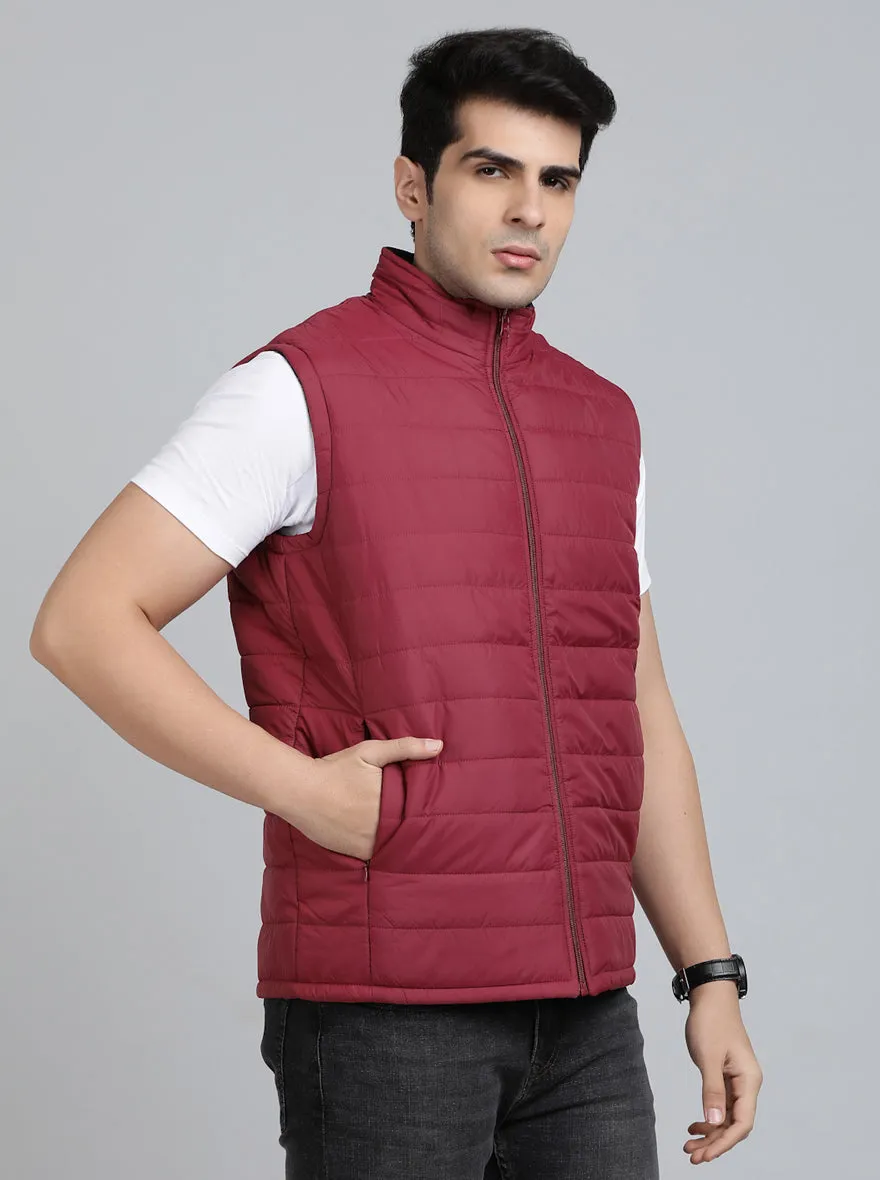 Maroon Solid Slim Fit Winter Jacket | JadeBlue