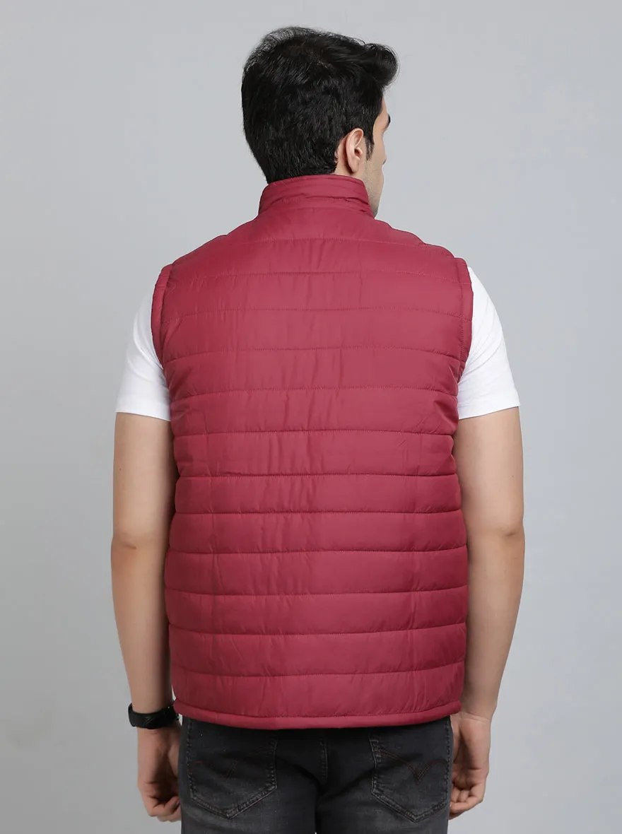 Maroon Solid Slim Fit Winter Jacket | JadeBlue