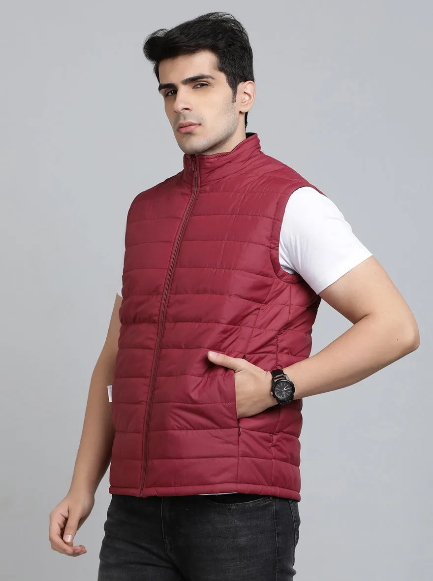 Maroon Solid Slim Fit Winter Jacket | JadeBlue