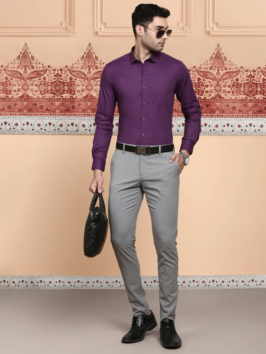 Men Cotton Spandex Shirt 2 Way Stretch Purple LY5