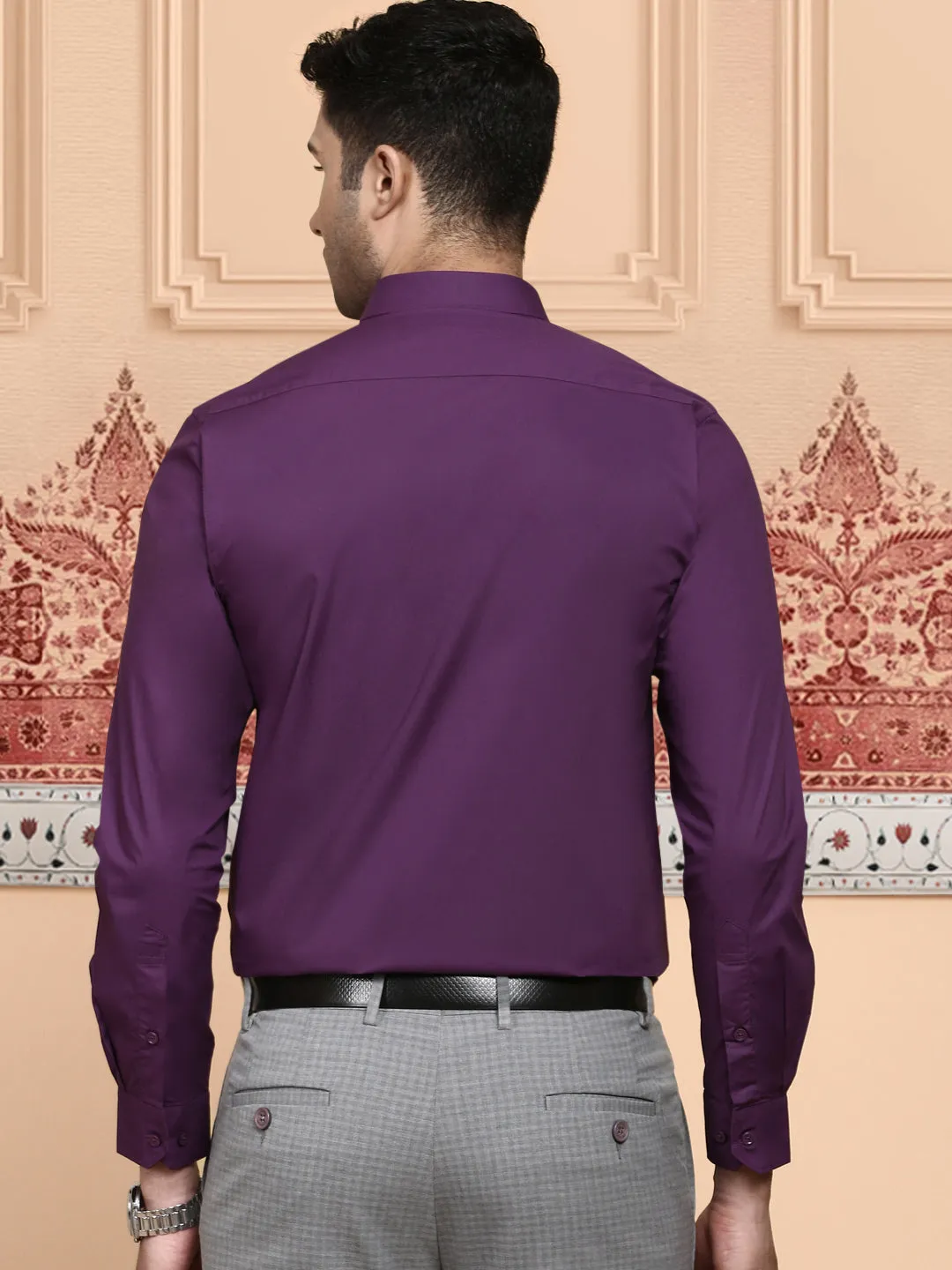 Men Cotton Spandex Shirt 2 Way Stretch Purple LY5