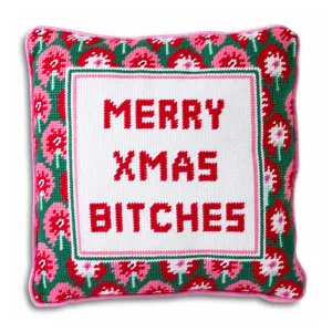 Merry Xmas Bitches Needlepoint Pillow