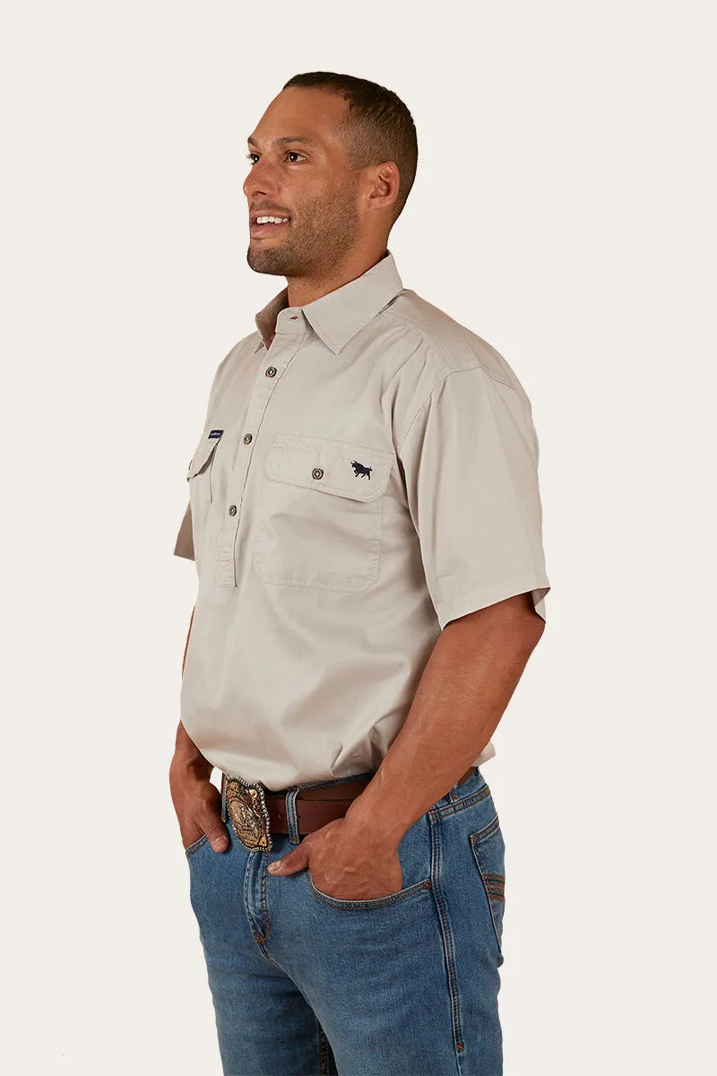 Pack Saddle Mens Short Sleeve Half Button Work Shirt - Beige