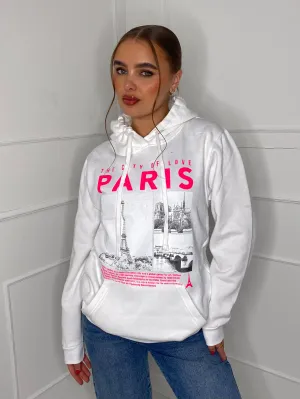 Paris Print Hoodie - White