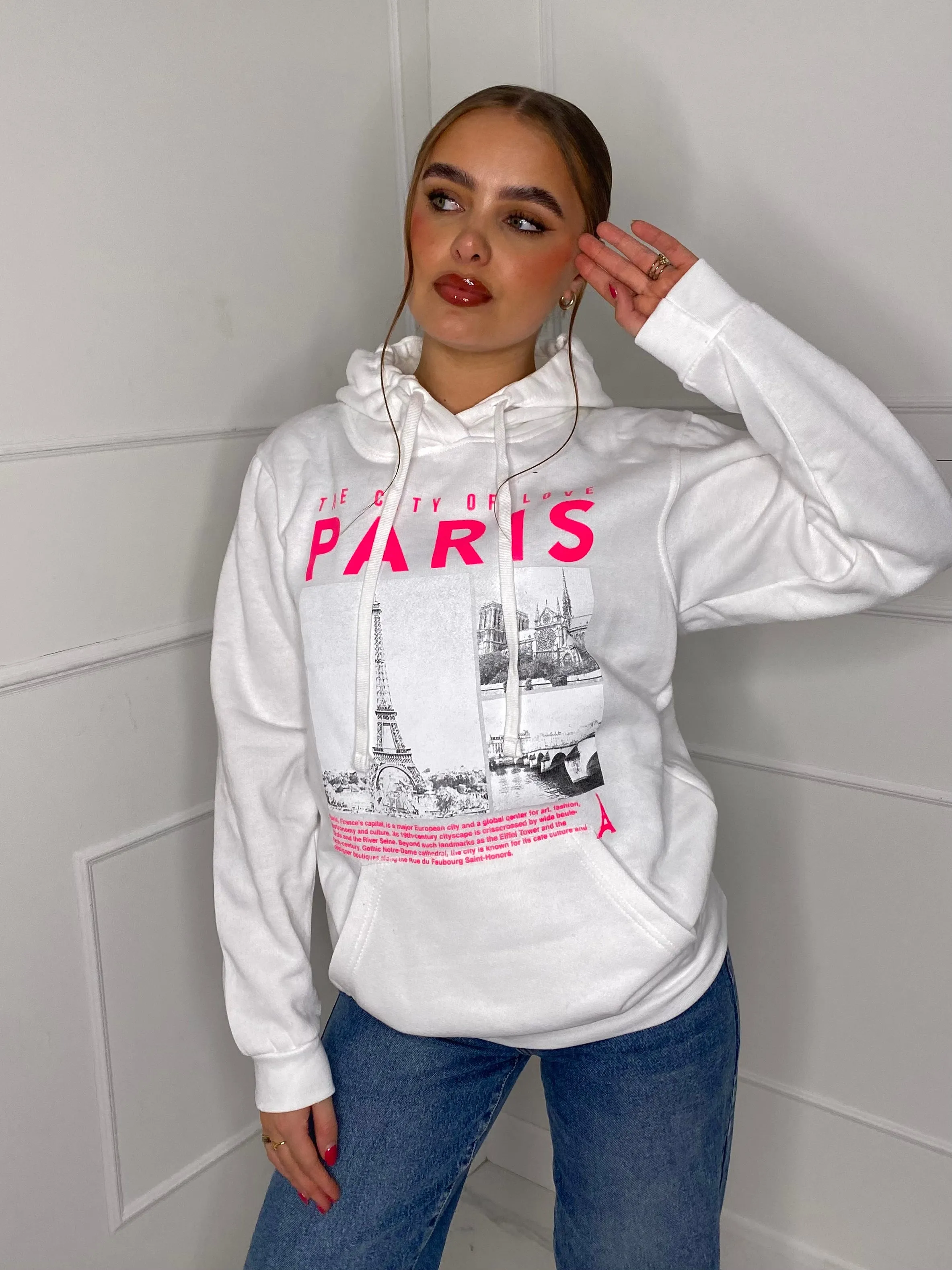 Paris Print Hoodie - White