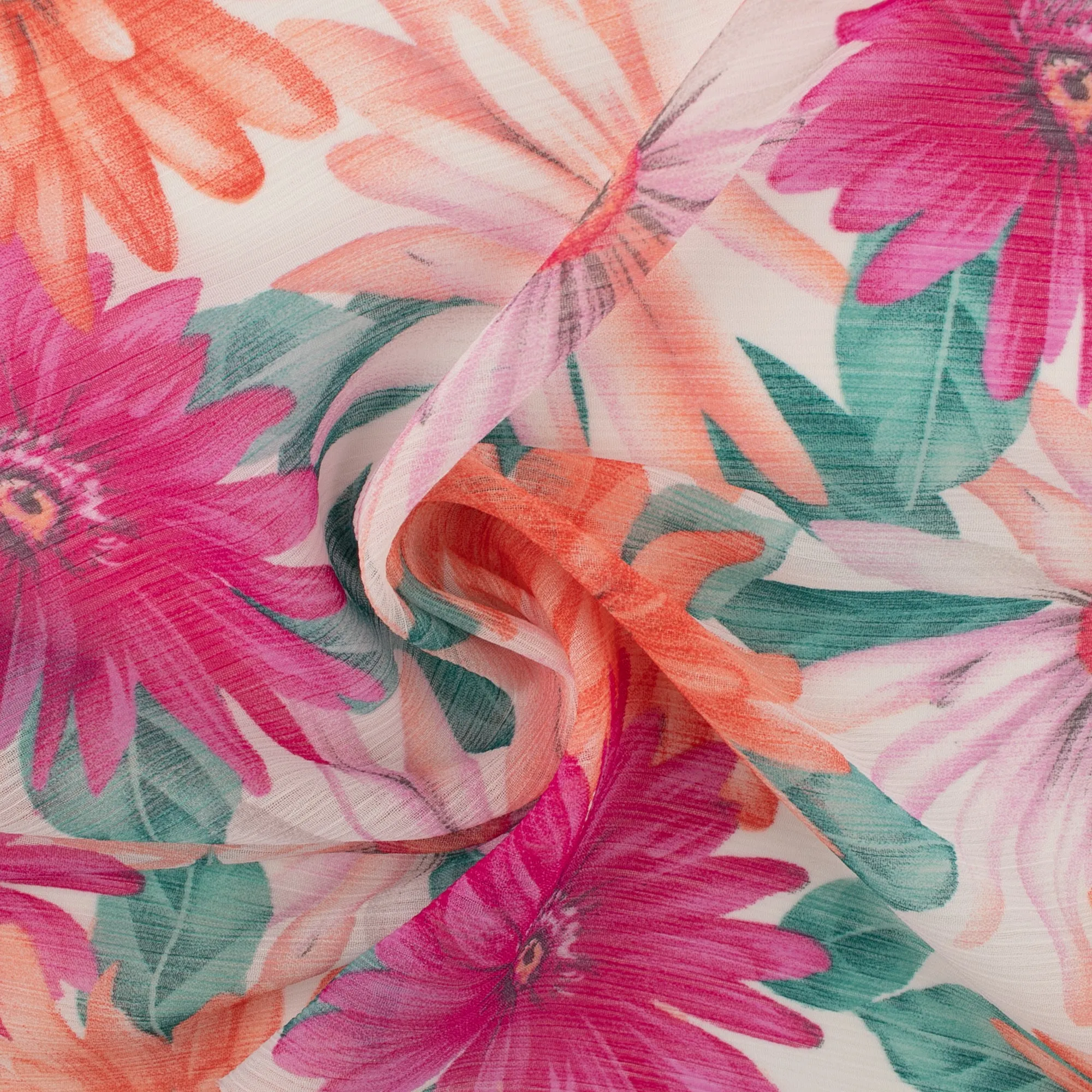 Printed Chiffon - YORYU - Gerbera - Pink