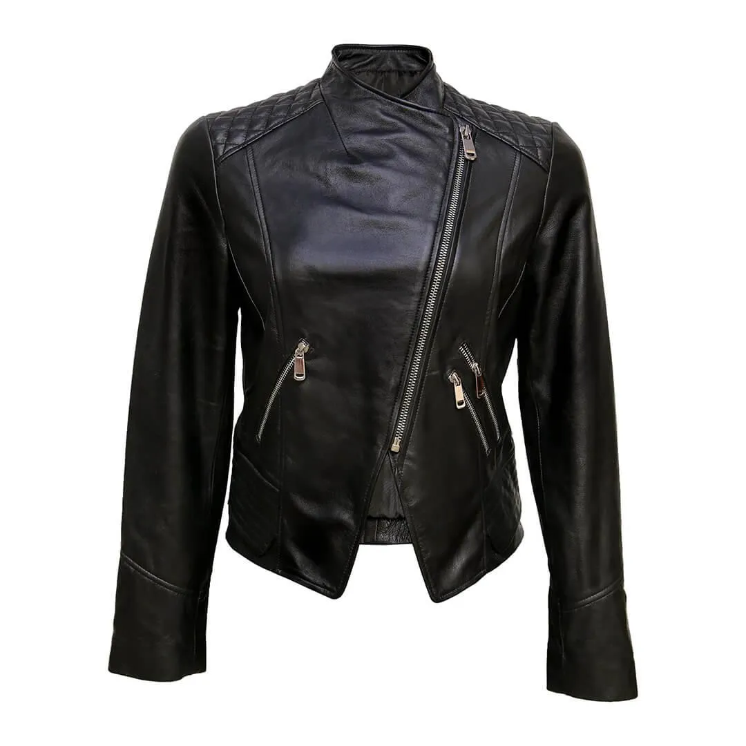 Quilted Black Leather Moto Jacket