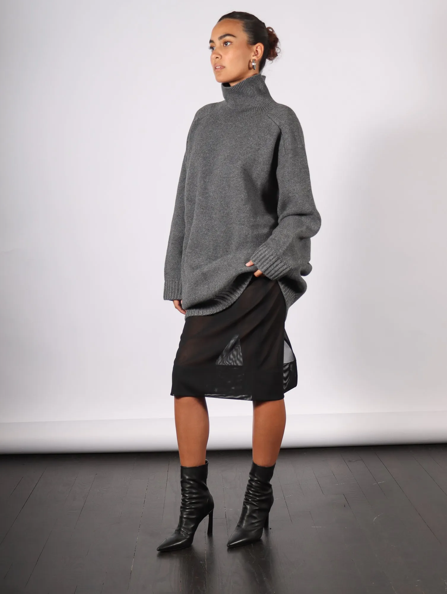 Recycled Cashmere High Neck Sweater in Grey by Liviana Conti