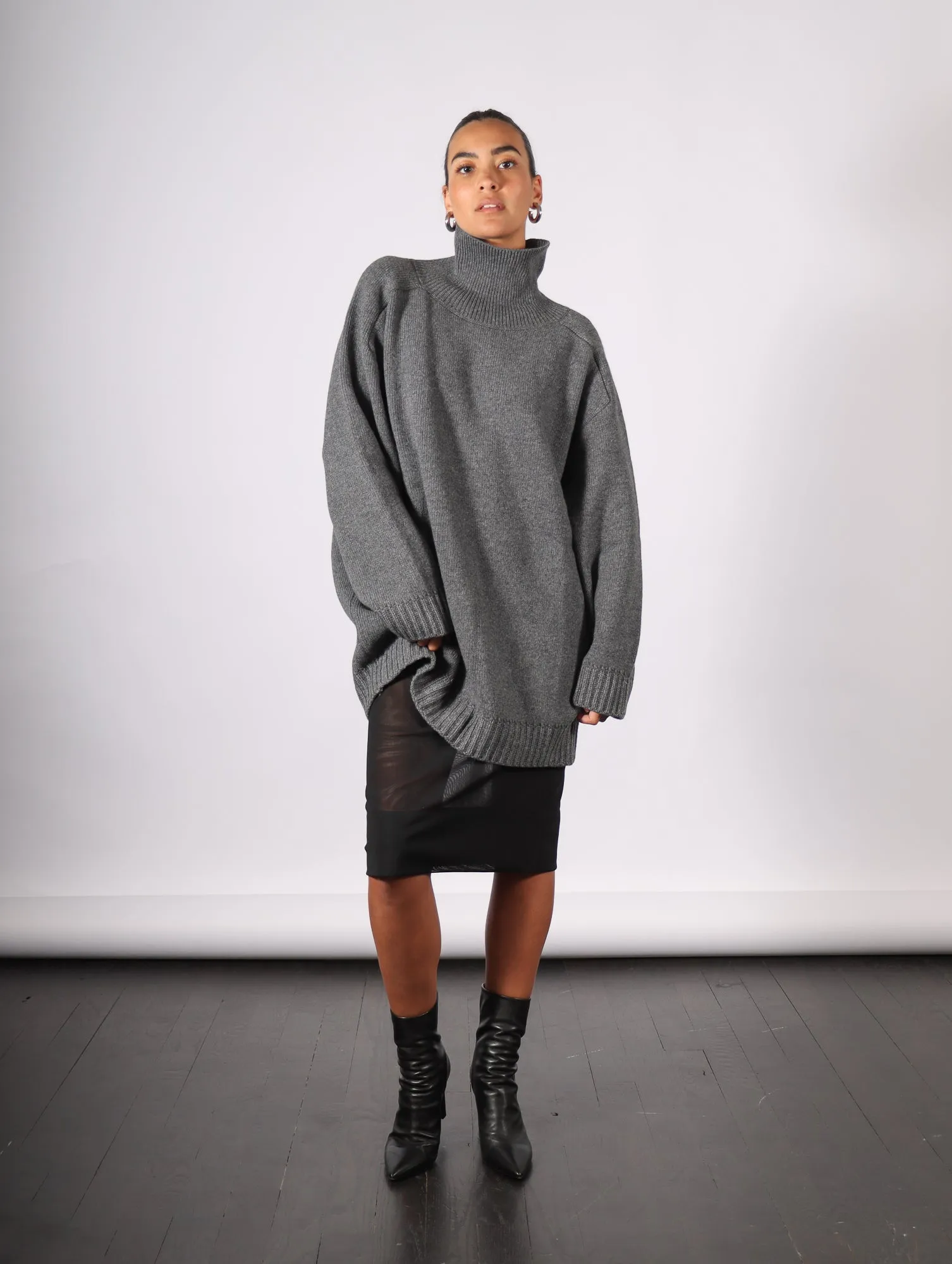 Recycled Cashmere High Neck Sweater in Grey by Liviana Conti