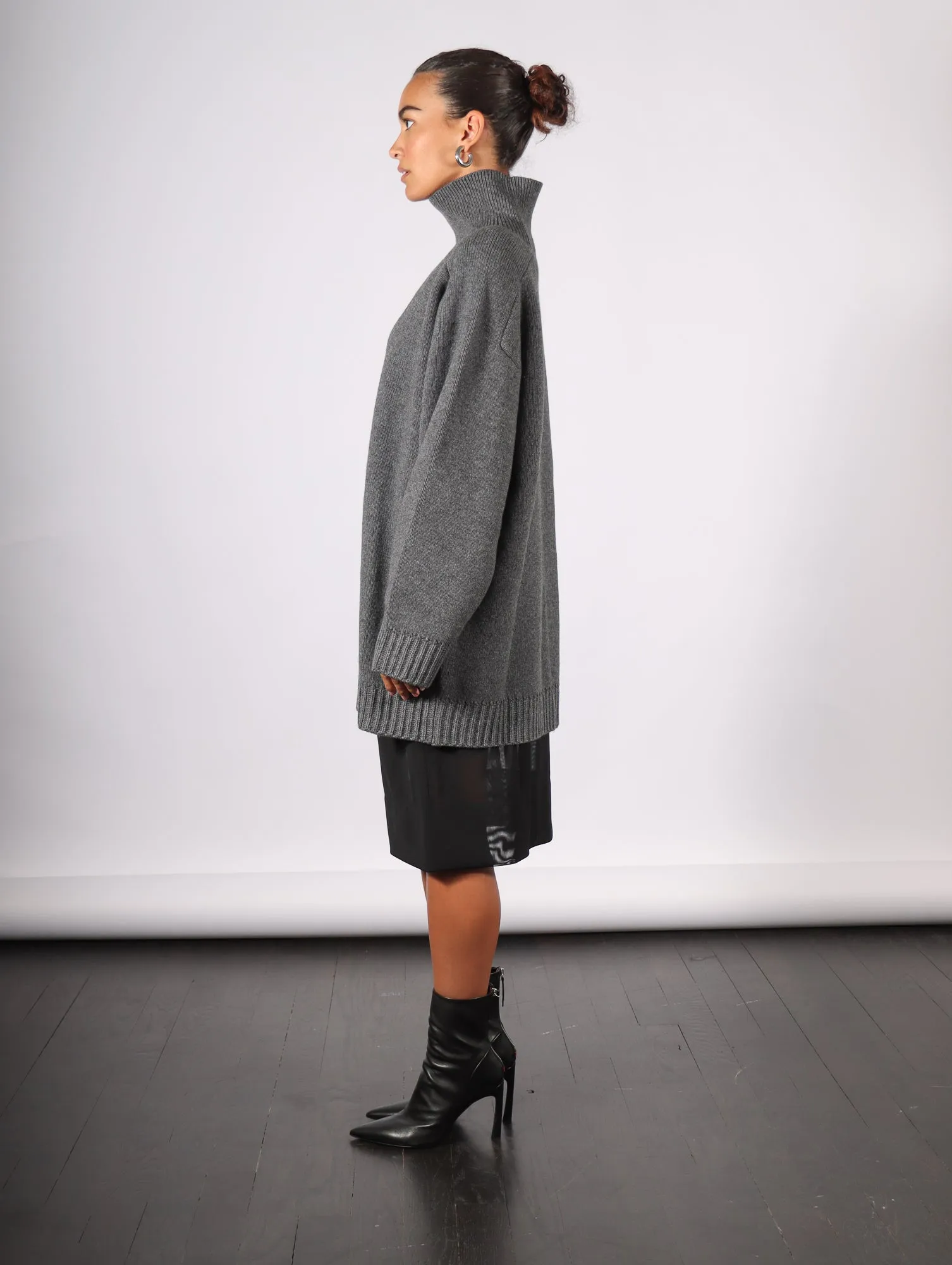 Recycled Cashmere High Neck Sweater in Grey by Liviana Conti