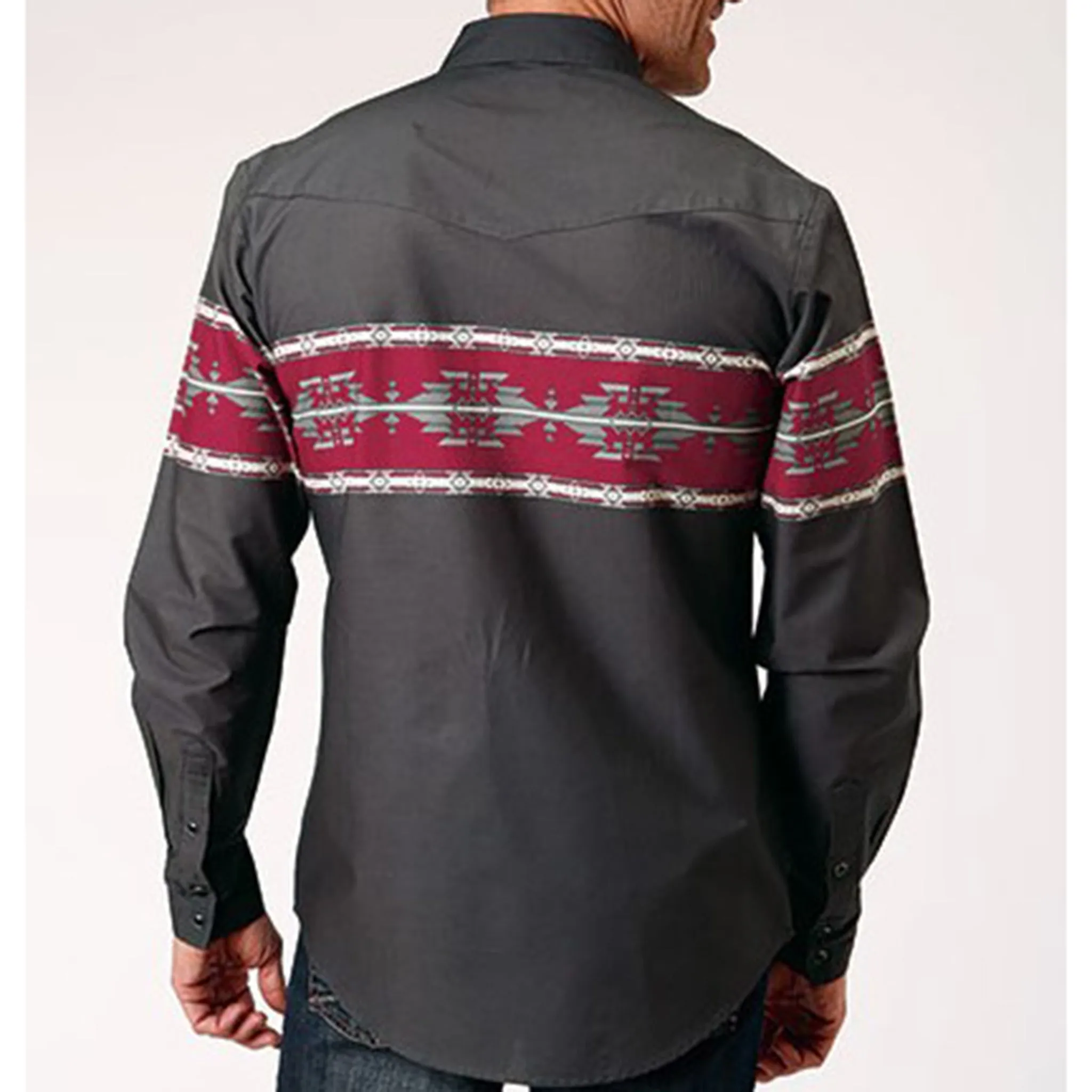 Roper Men's Black & Red Aztec Border Shirt