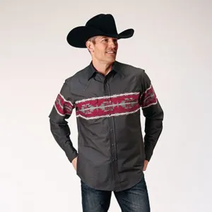 Roper Men's Black & Red Aztec Border Shirt