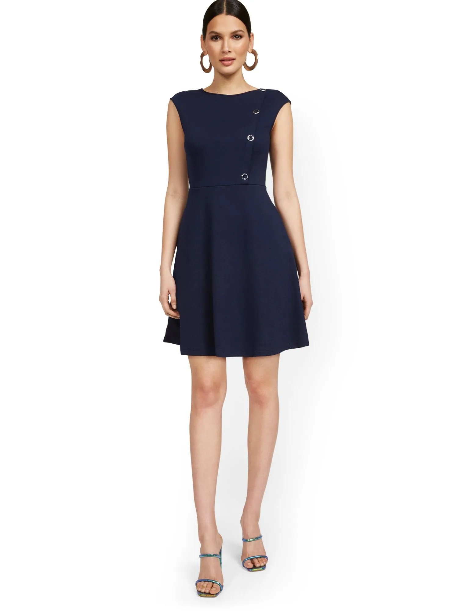 Side-Button Flare Dress - City Knits