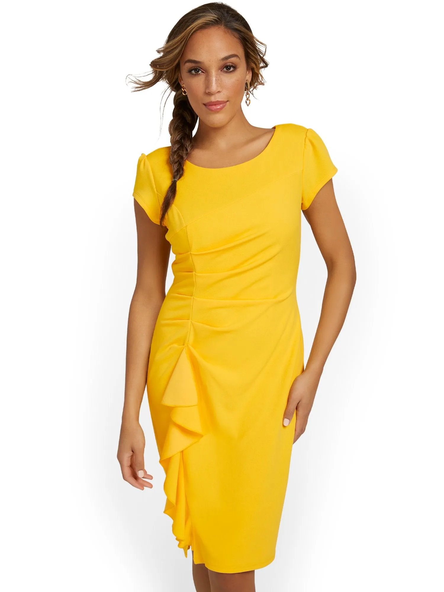 Side-Ruffle Sheath Dress - Magic Crepe®