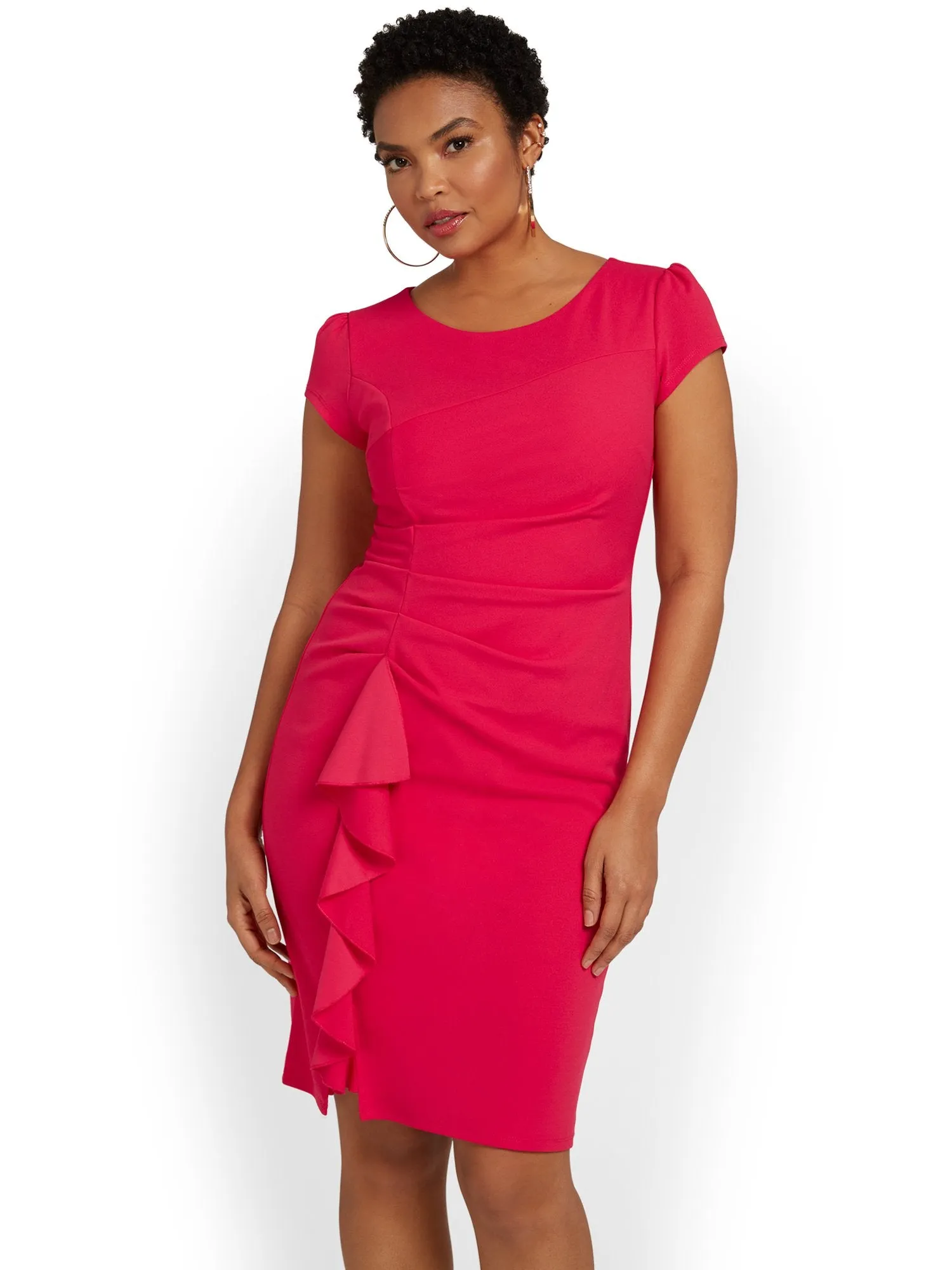 Side-Ruffle Sheath Dress - Magic Crepe®