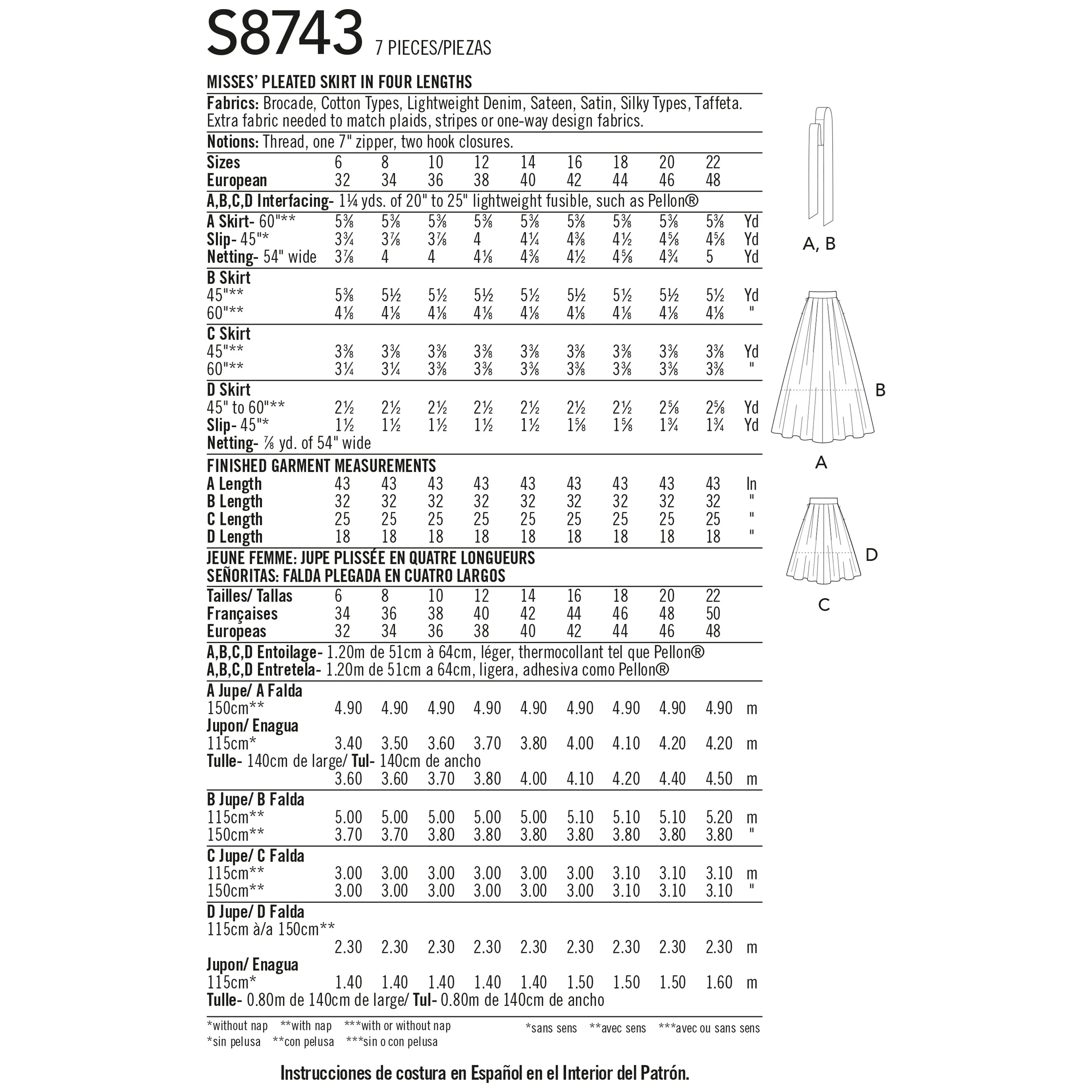 Simplicity Pattern 8743 Misses' Pleated Skirts