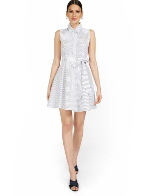 Sleeveless Bow-Front Stripe Shirtdress