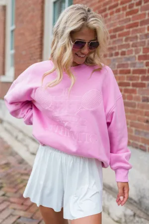 Sporty Chic Pink Oversized Embroidered Sweatshirt FINAL SALE