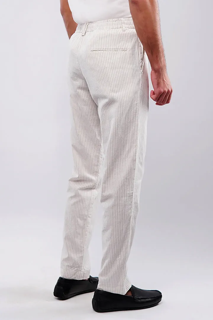 Striped Linen Pants - White & Beige