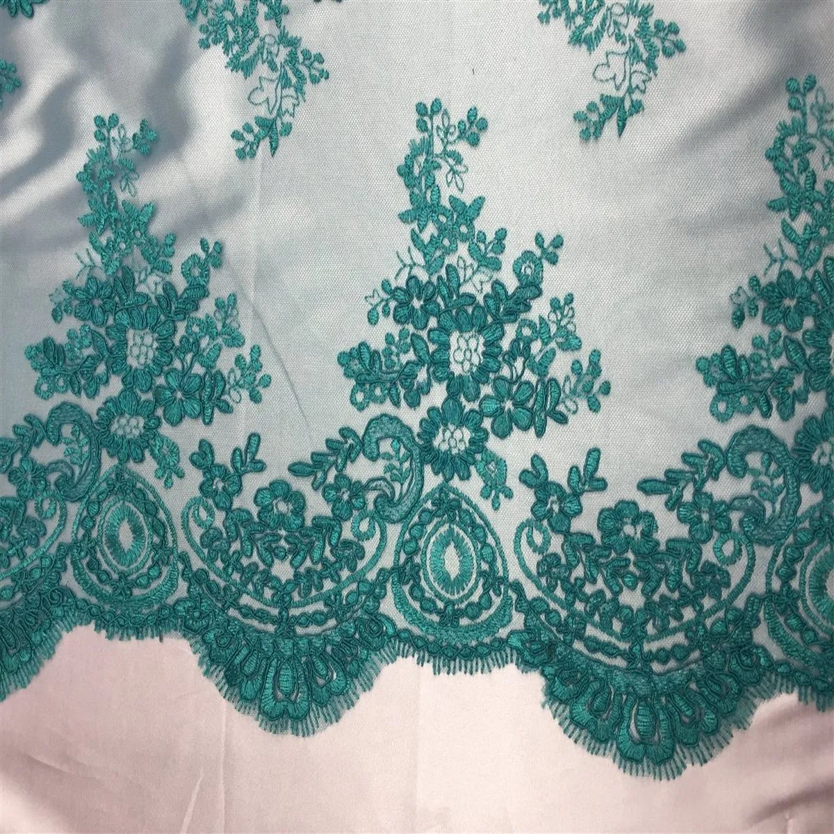 Teal Oswald Embroidered Lace Fabric