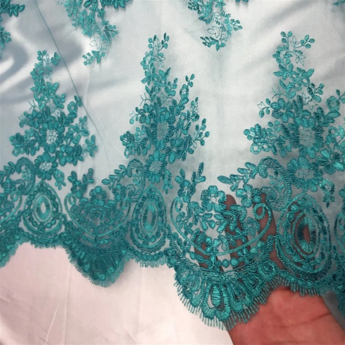 Teal Oswald Embroidered Lace Fabric