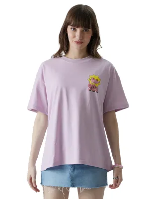 The Souled Store Official Pink Panther: Nostalgic Womens and Girls Oversized fit Graphic Printed Half Cotton Lavender Color Women Oversized T-Shirts Oversized T Shirts for Women Baggy