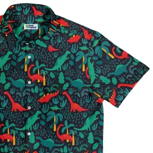 Tropical Dinosaur Green Aloha Button Up Shirt