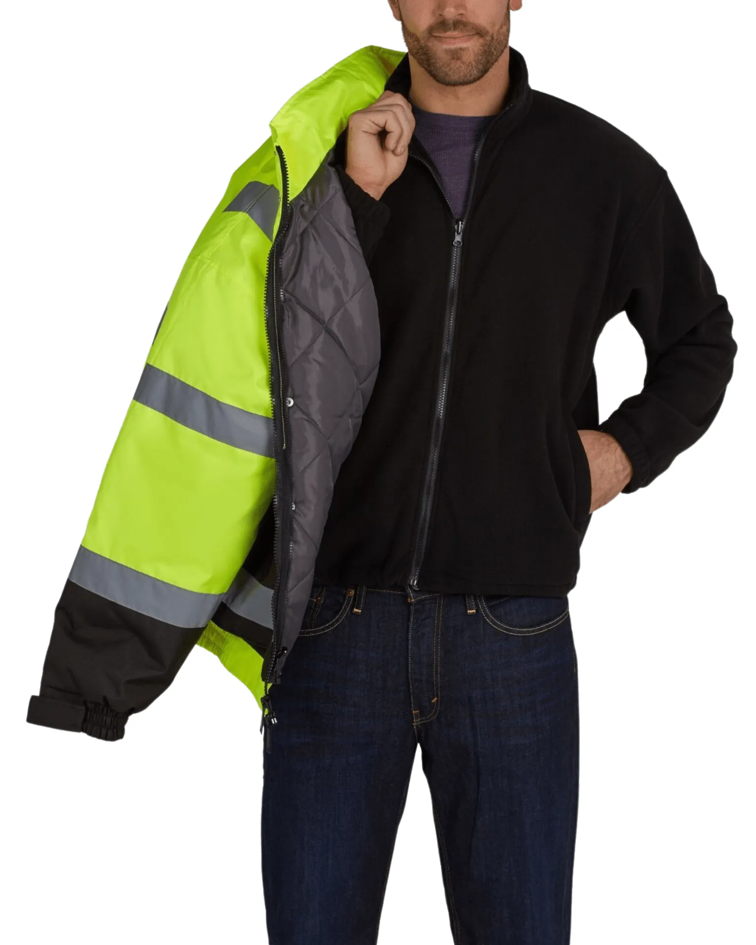 UHV563 HiVis Bomber Jacket with Removable Fleece & Teflon Fabric Protector - Yellow